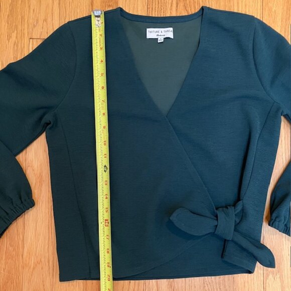 Madewell Texture & Thread Long Sleeve faux wrap top in Smoky Spruce Crepe S - Picture 8 of 8